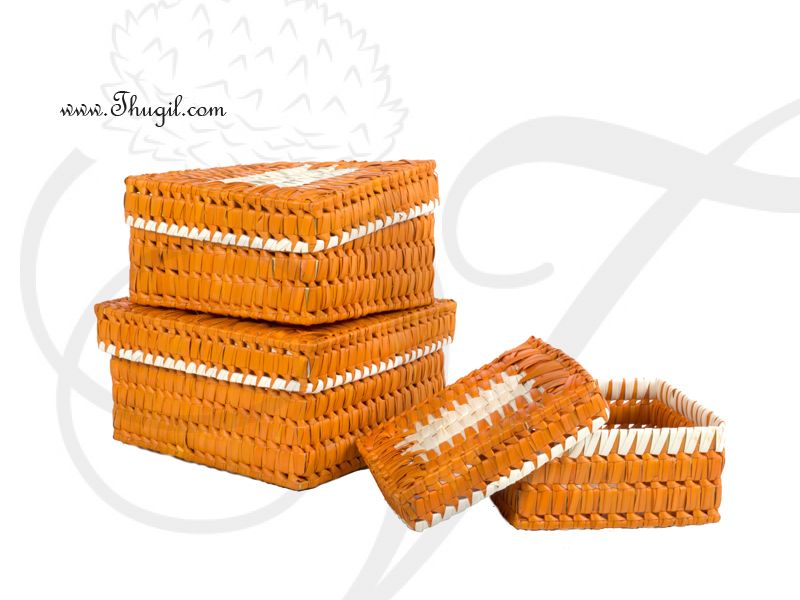 Square palm leaf gift boxes - set of three