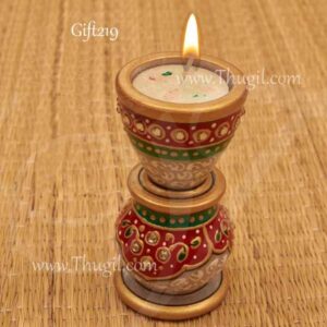 Vilakku Meenakari Marble Candle Diya Stand For Home Decor 4 inches