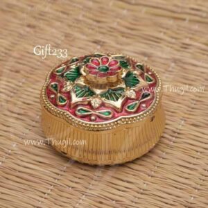 Flower Design Enamel Kumkum Holder Box 1.5 Inches