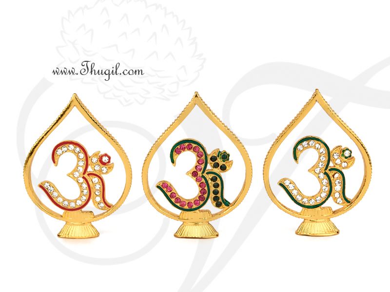 2 Gold Plated Om Symbol Table Top Car Dashboard