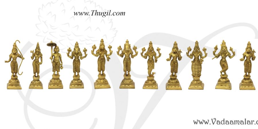 Brass Dashavatara 10 Vishnu Avatars Idol Statue Set 6"