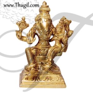 Lord Hayagriva with Lakshmi Horse Face Vishnu Statue Brass - 3"