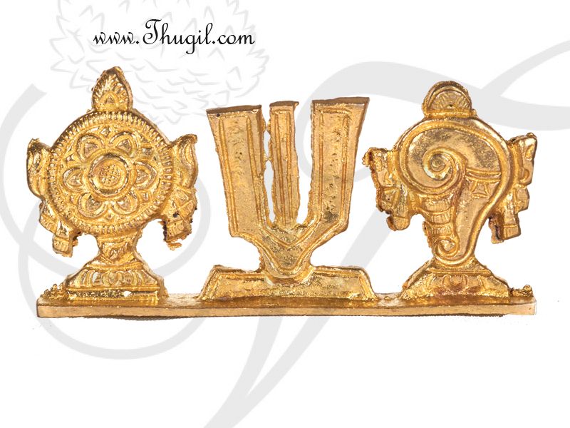 1.8" Brass Tirupati Balaji Shanku Chakra Naama Set