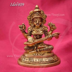 Saraswathi Brass Statue Veena Goddess of Learning 4 Inches