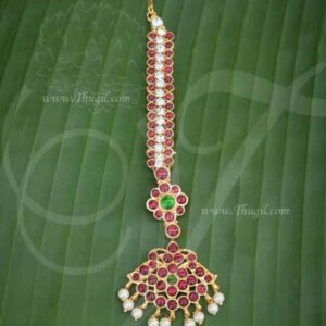 Chutti Red Kemp Stone Peacock Design Head Ornament Maang Tikka