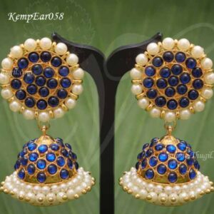 Blue Kemp Stone with Pearl Jhumkis Goddess decoration Earrings For amman