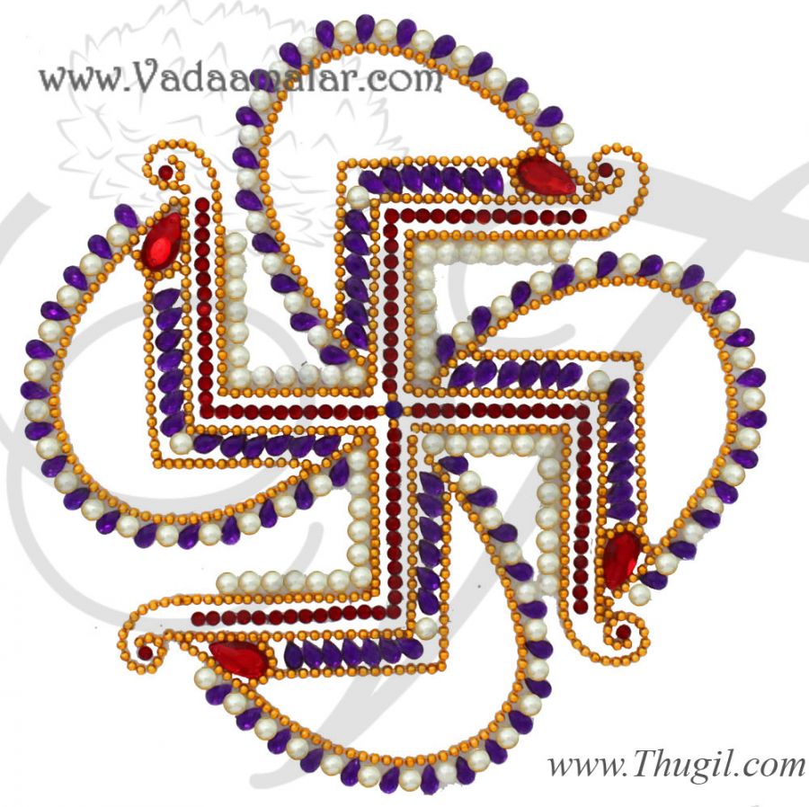 Plastic Arrangeable Kolam Rangoli Swastika Design Kundan 7 inches