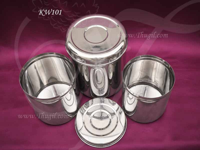 Stainless Steel 3 Size Storage Container or Sembadam 8 Inches