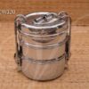 Stainless Steel Tiffin Box Round Shape 3 Step Lunch Box with Plate