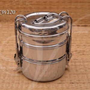 Stainless Steel Tiffin Box Round Shape 3 Step Lunch Box with Plate