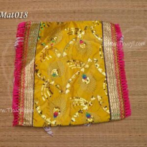 Yellow with Gold Border Puja Aasan Pooja Mat God Cloth for Pooja Decorations 40 inches