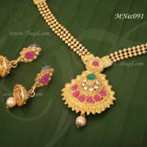 Multi Color Stone Short Necklace and Earring set For Hindu Goddess Decorations 5 Inches