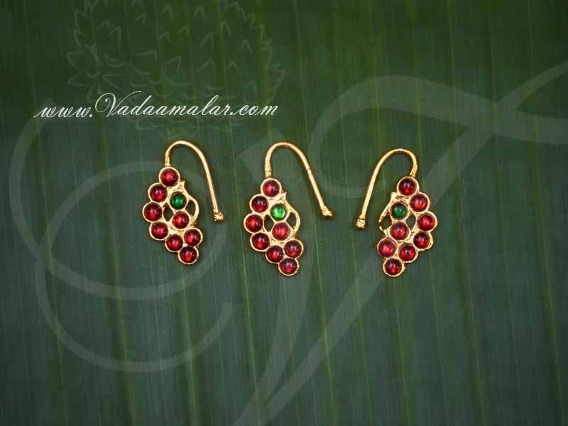 3 pieces Nath Kemp Stone Nose Ring Amman Jewllery Jewelry ,Goddess Ornaments 2.5 Inches