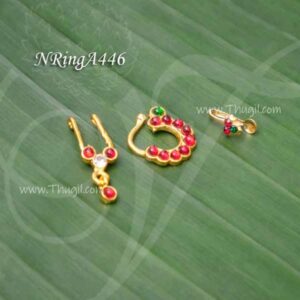 Nath Bullaku Small Size Nose Ring Green,White,Red stones For goddess 3 sets