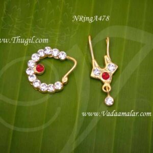 Nath Bullak White red Stone Nose Ring Amman Ornaments 3 pairs