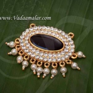 Pendant White with Blue Enamel Oval Pathakam Deity Dollar Height - 1.5 inches