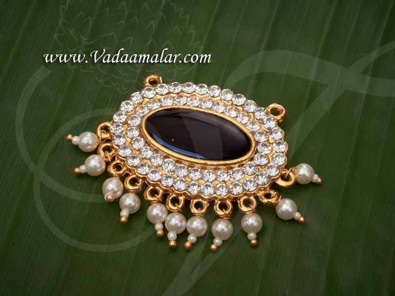 Pendant White with Blue Enamel Oval Pathakam Deity Dollar Height - 1.5 inches