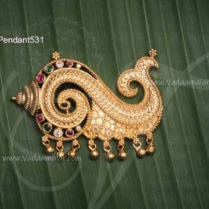 Lord Balaji Sangu Design Multi Colour Stones Pendant 2.2 inches