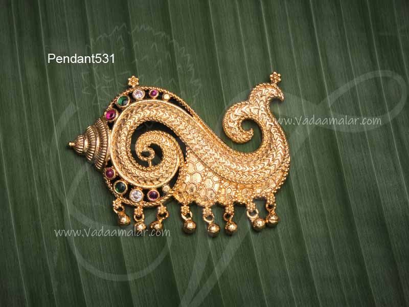 Lord Balaji Sangu Design Multi Colour Stones Pendant 2.2 inches