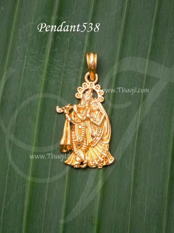 Krishna Radha Small Size Pendant Gold Plated Dollar 1 inch