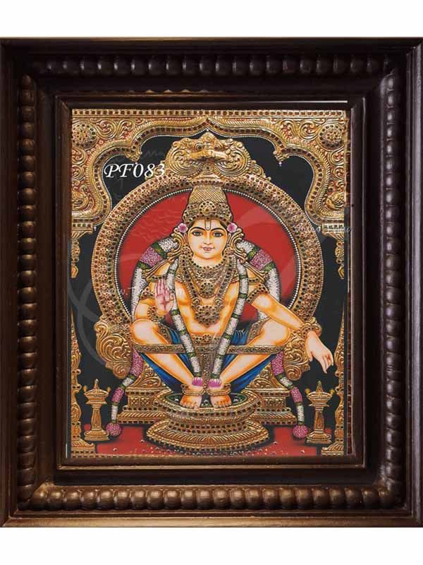 Swamy Ayappan Photo Tanjore Painting Print Wooden Frame ideal Gift 12 x 8 Inches