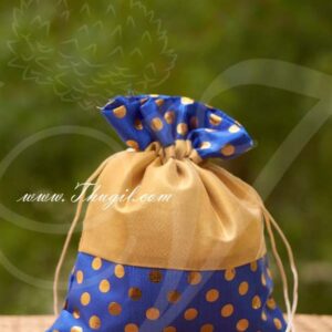 10.5 x 8" Blue Potli Bag with wide golden lace Wedding Return Gift Buy Now