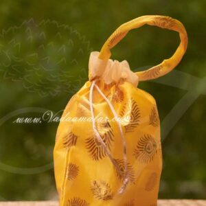 10 x 8 Yellow Colour Potli Bag with wide golden lace Wedding Return Gift Buy Now