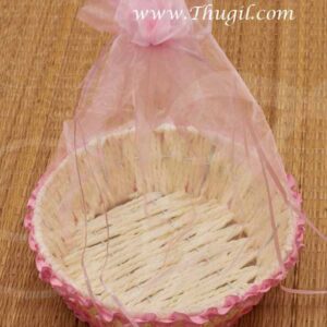 Pink Tissue Net Covered Gift Basket Round Eco Friendly 8 inches