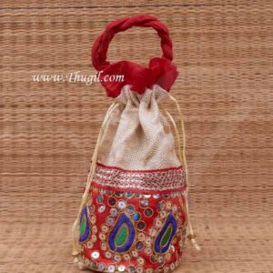 Wedding Return Gift Jute with Embroidery Pouch Potli Bag Thamboolam Bags - 10 x 7 Buy Now