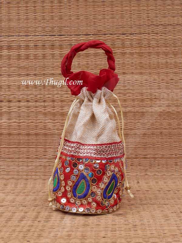Wedding Return Gift Jute with Embroidery Pouch Potli Bag Thamboolam Bags - 10 x 7 Buy Now