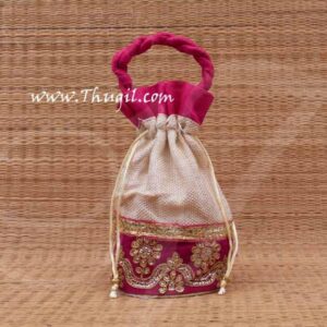 Wedding Return Gift Jute with Embroidery Pouch Potli Thamboolam Bags - 10 x 7 Buy Now