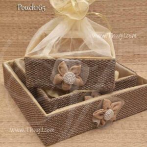 3 Pieces Display Tray Wedding Decorative Gift Basket With gold Net Cover
