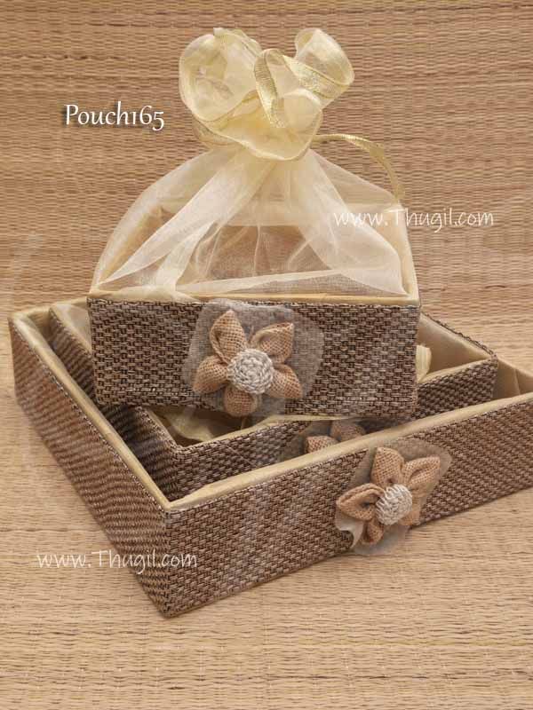 3 Pieces Display Tray Wedding Decorative Gift Basket With gold Net Cover