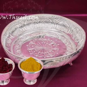 Plate Chandan Kumkum Set - German Silver Wedding Weclome Buy Online