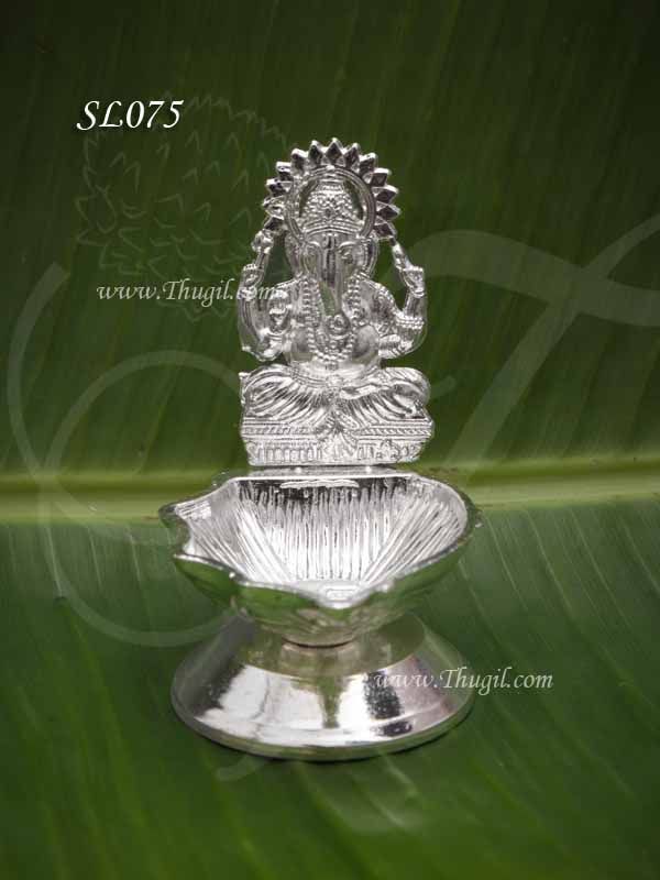 German Silver Vinayagar Design Vilakku Puja Decoration Diya 3 inches