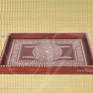 Wooden Inlaid Serving Tray Handmade from India 12 inches