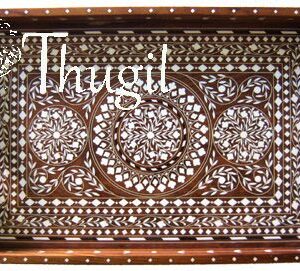 Wooden Inlaid Serving Tray Handmade From India 18 inches