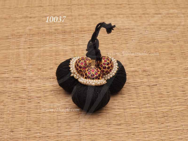 Kunjalam End of Hair paranda Indian jewelry with red kemp stones Amman alagaram.