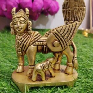 4 inches Sacred Kamadhenu The Wish Fulfilling Cow Brass Sculpture
