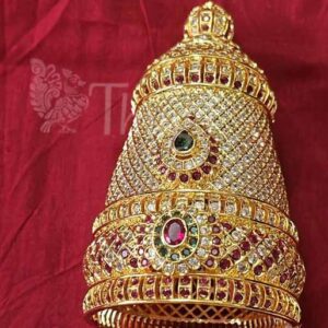 Kreedam White Ruby Emerald Stones Full Crown for Hindu God Statues 4.8 inches