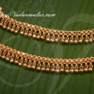 Anklets For Amman Goddess Kolusu Gold plated White Stone 6 inches