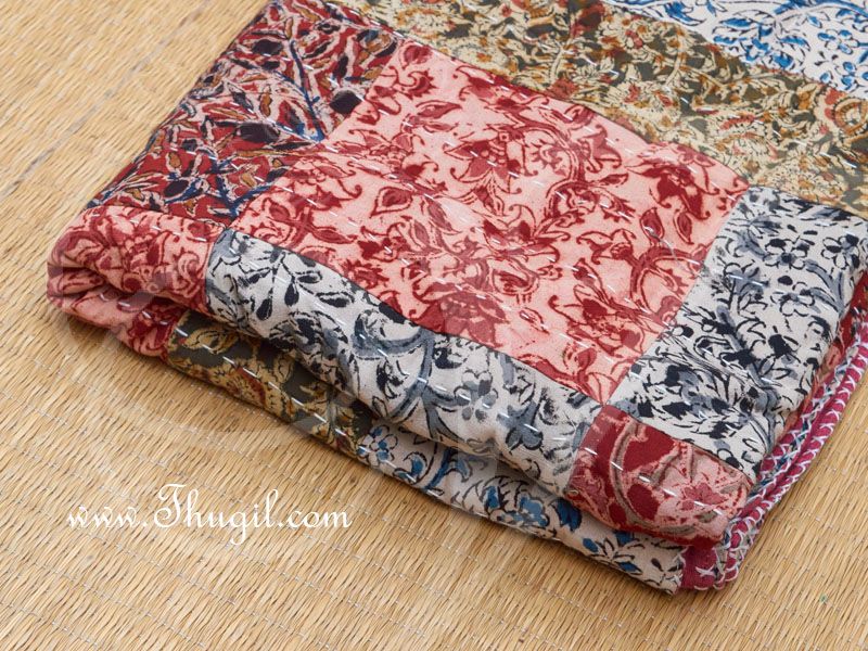 Indian Design bed spread Kantha work and Kalamkari patches