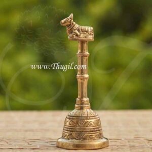 Brass Puja Bell with Nandhi on Tip of Handle For Pooja Buy Now 5 inches