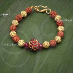 Bracelet Rudraksha And Gold Beads 7 Inches