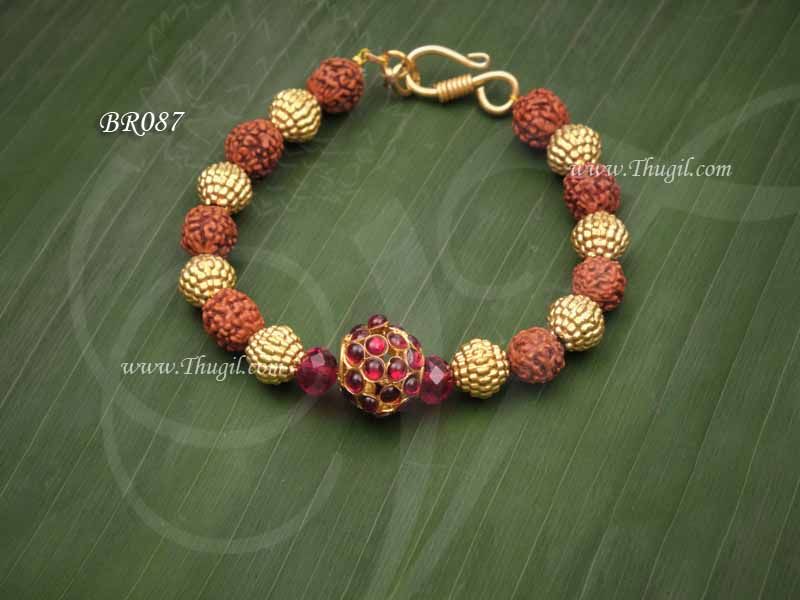 Bracelet Rudraksha And Gold Beads 7 Inches