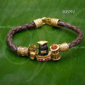 Lingam Design Leather Bracelets Kada For Men And Women Adjustable Size