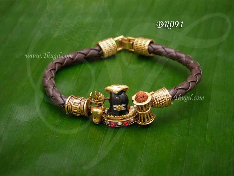 Lingam Design Leather Bracelets Kada For Men And Women Adjustable Size
