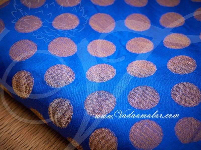 Blue and Gold Brocade Fabric Silk Cotton - 1 meter