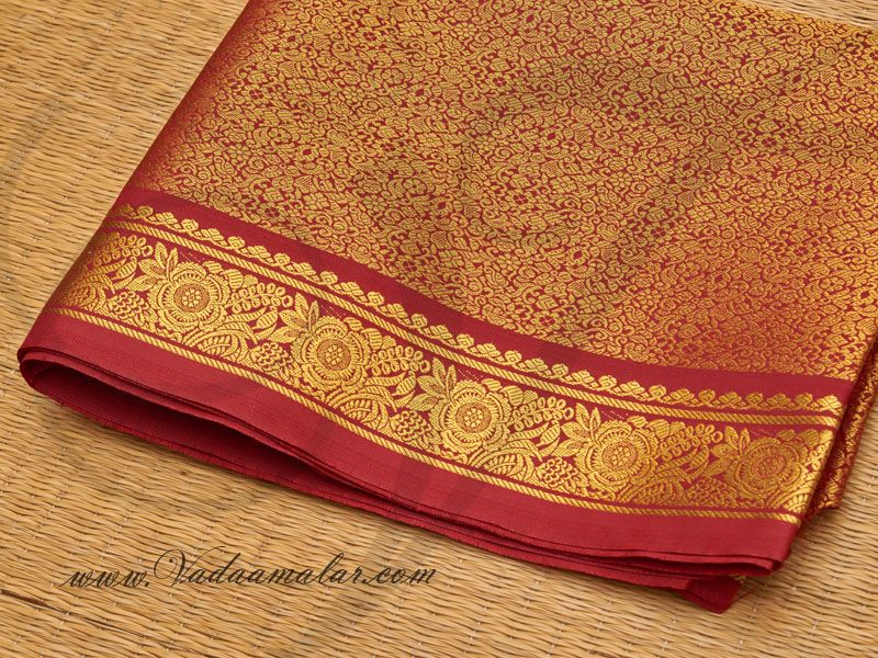 Maroon and Gold Jacquard Poly Cotton Fabric - 1 meter