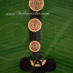 10" False Hair with 3 Billai Deity Size Braid Billai Choti Bharatanatyam Jewellery Set